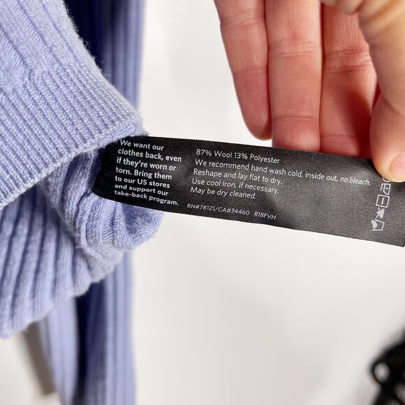 Eileen Fisher Small S Light Blue Ribbed Knit Wool Blend Long Sleeve Boxy Sweater - Picture 6 of 6